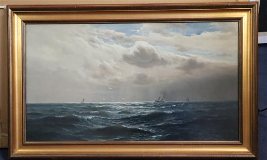 Henry Moore (1831-1895) Shipping on an open sea 17.5 x 31.5in.